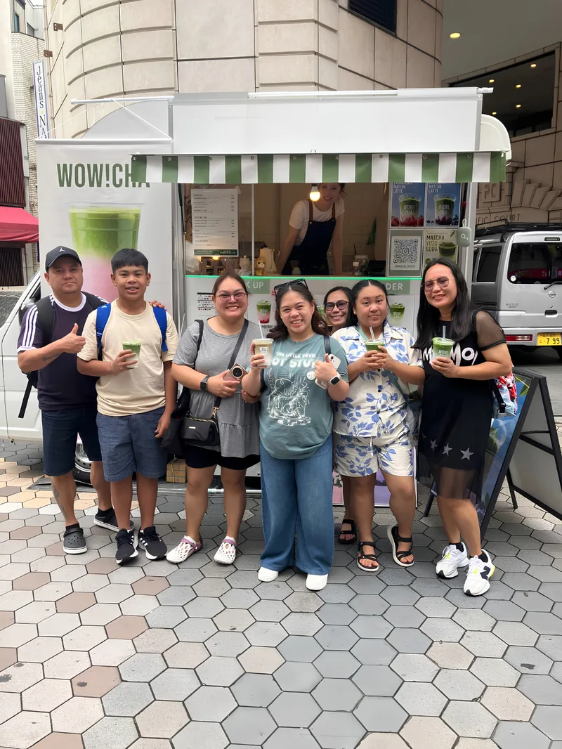 Matcha latte at WOW!CHA outdoor tea bar Asakusa Tokyo