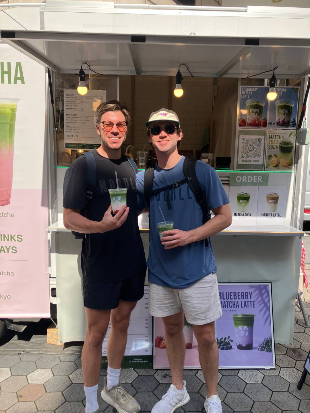 Tourists enjoying matcha drinks at WOW!CHA Asakusa Rokku Broadway
